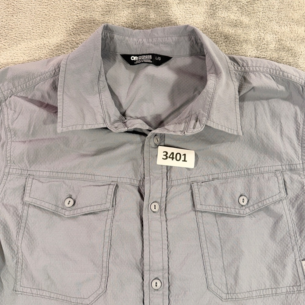 Outdoor Research Wanderer Shirt Mens Large Gray Short Sleeve Button Down 282296